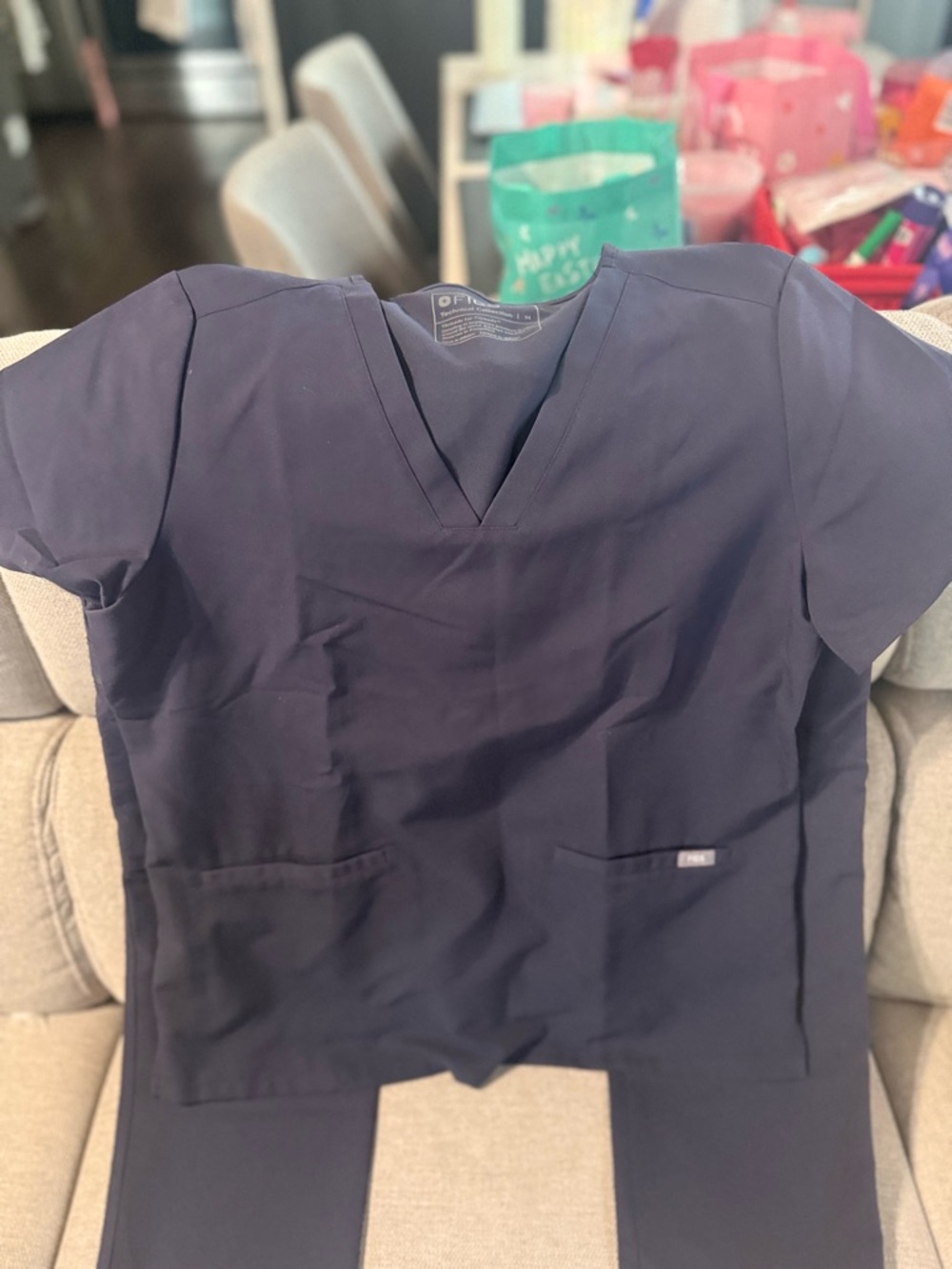 Figs Navy V-Neck Medical Scrub Top